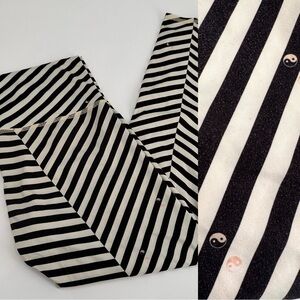 teeki Black and White Striped High-Waist Leggings with Yin Yang Accents